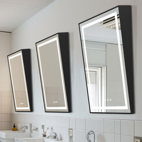 Black Aluminium Alloy Frame Fixed Tilt Mirror Bathroom Illuminated