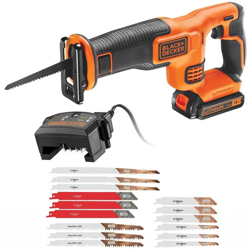 Black and Decker 18v Cordless Reciprocating Saw BDCR18 1 x 1.5ah + x15 Blades