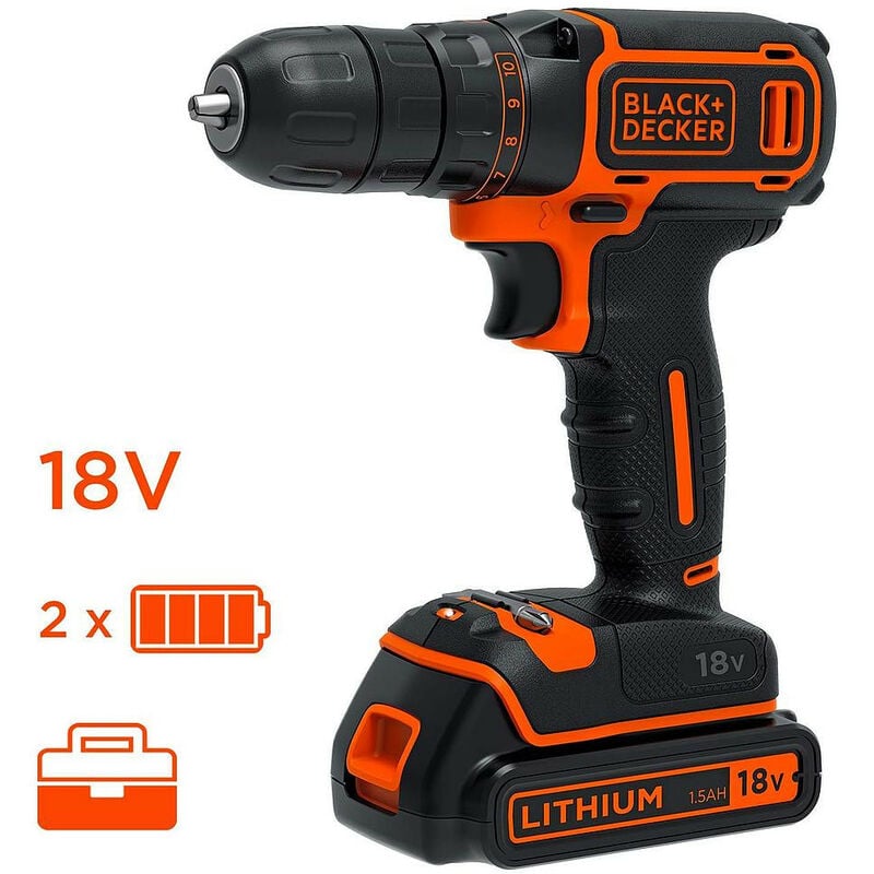 Black&decker - Black and Decker - Perceuse visseuse sans fil 18 v Lithium 1.5 Ah 30 Nm en coffret - BDCD18K-QW