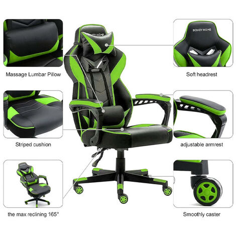 ROOMEE Red PU Leather Massage Gaming Chair Adjustable Swivel Chairs Office Chair