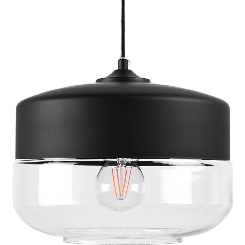 Beliani - Modern Pendant Lamp Black Top Round Clear Glass Transparent Shade Murray