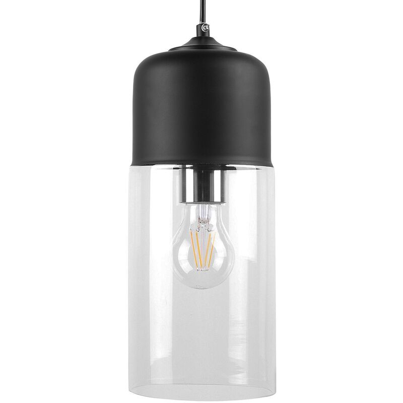 Beliani - Modern Pendant Lamp Ceiling Light Clear Glass Black Top Cylindrical Shade Purus