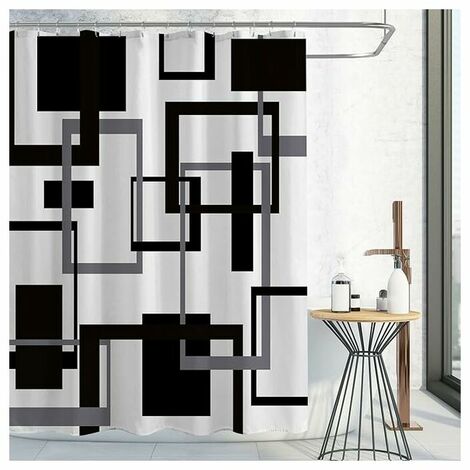 Black and White Shower Curtain, Black Gray Geometric Fabric Shower Curtain Set, Mid Century Modern Abstract Minimalist Waterproof Shower Curtain for Bathroom Decor, 72 x 72