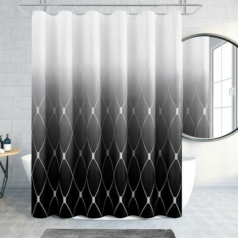 Black and White Shower Curtain, Geometric Shadow Black Shower Curtain for Men, with 12 Hooks, Waterproof, Durable and Machine Washable Shower Curtain, 72x72 cm, Black and White and Gray