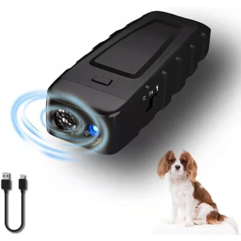 LINGHHANG (Black) Anti Bark Stopper, Portable Dog Repellent, Ultrasonic Dog and Cat Repellent, Rechargeable LED Flashlight/LED Torch