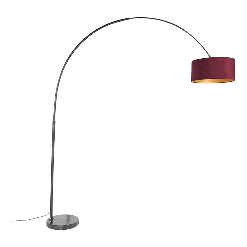 Arc Lamp Black Velvet Lampshade Red with Gold 50 cm - xxl