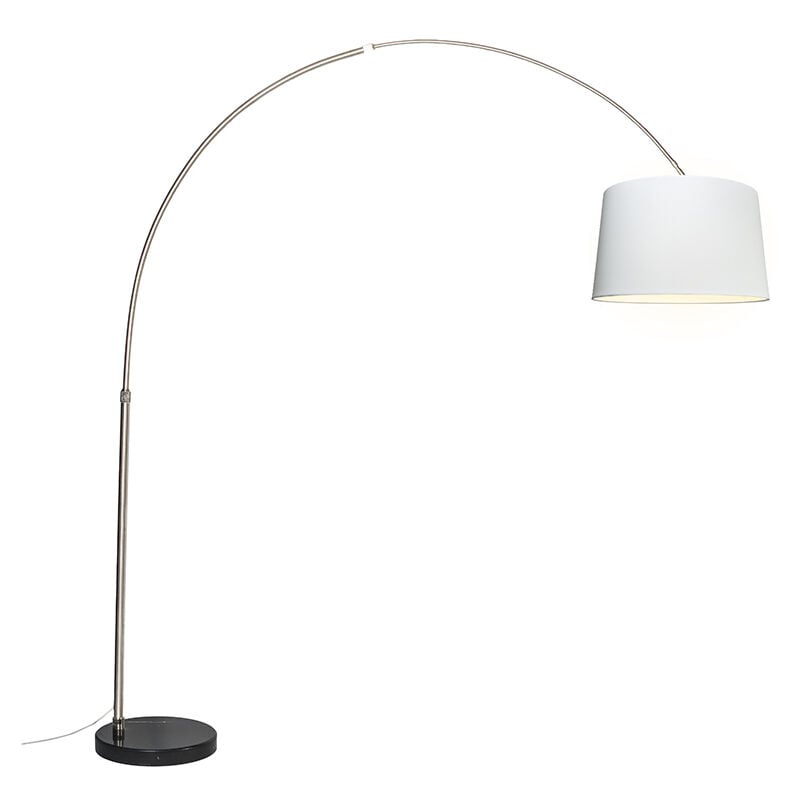 Qazqa - Arc Lamp Steel Fabric Lampshade White 45 cm - xxl