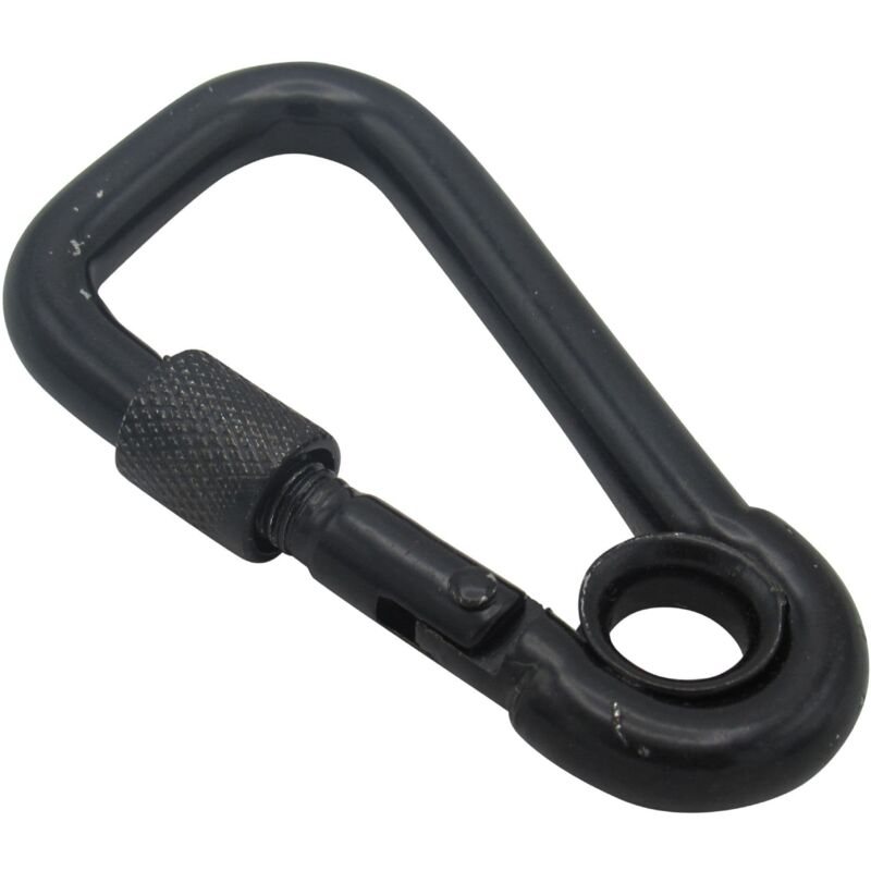 Securefix Direct - Black Assymetric Carbine Snap Hook 8MM (Locking Nut Eyelet Gate Rope Karabina)