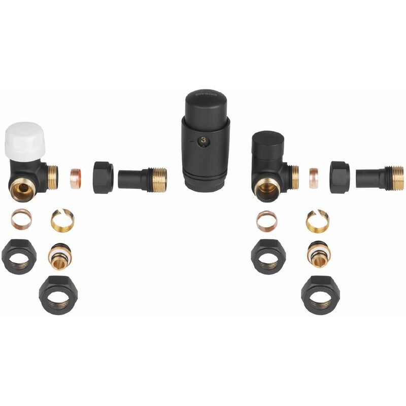 Black Axial Thermostatic Angled Set Heater PEX/Copper Radiator Connection