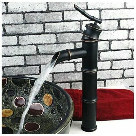 Black bamboo faucet basin three-section all copper antique traditional basin faucetSuitable for bathroom