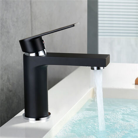main image of "Black Basin Taps Bathroom Sink Taps Mixers with Hoses Bathroom Mono Basin Sink Mixer Tap Lever Handle"