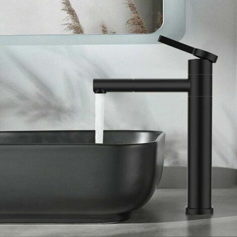 Black Bathroom Faucet High Basin Mixer Tap 360° Swivel Spout Basin Mixer Tap Stainless Steel Basin Taps