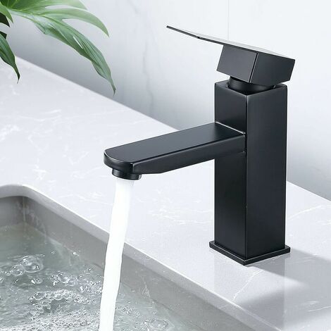 Black Bathroom Faucet Square Basin Mixer Tap Hot and Cold Water Hand Wash Faucet Stainless Steel Bathroom Mixer