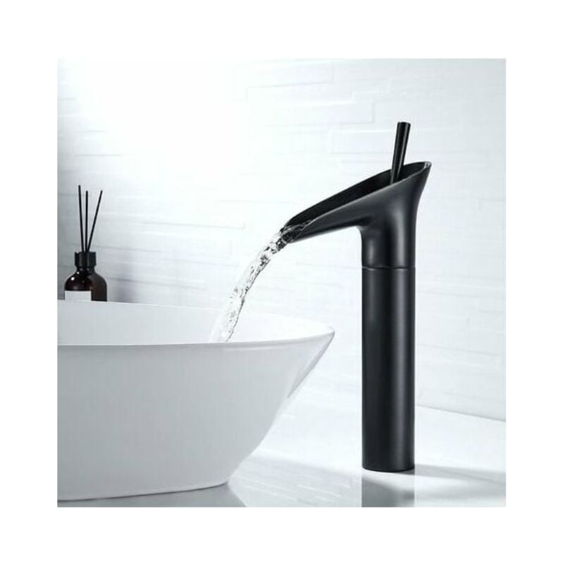 R&g - Black Waterfall Bathroom Faucet, Retro Single Lever Basin Faucet, Brass Washbasin Faucet with Deck, Sink Faucet Mixer Tap, Lavatory Single