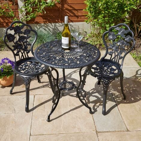 Black Bistro Set Outdoor Patio Garden Furniture Table and 2 Chairs Metal