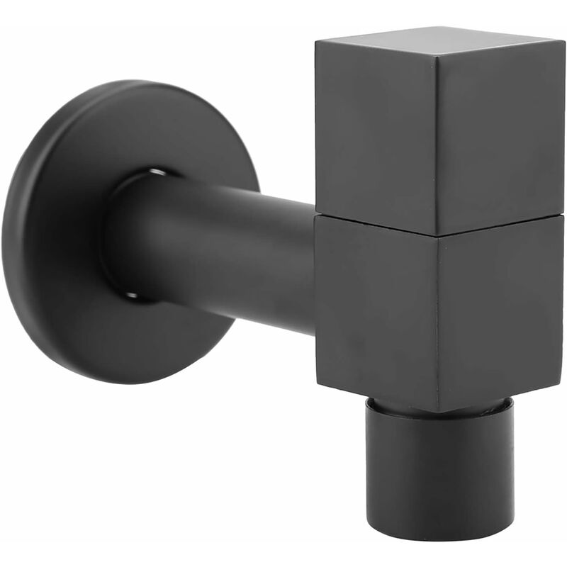 Black Brass Square Lavatory Faucet Wall Mount Wash Faucets Cold Water Faucet (2)