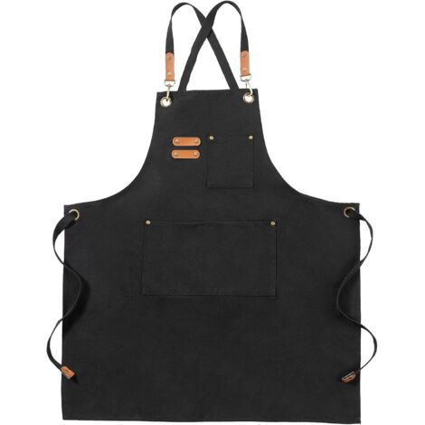 Black Canvas Aprons, Work Aprons for Men Women, Chef Aprons with Adjustable Strap and 3 Pockets