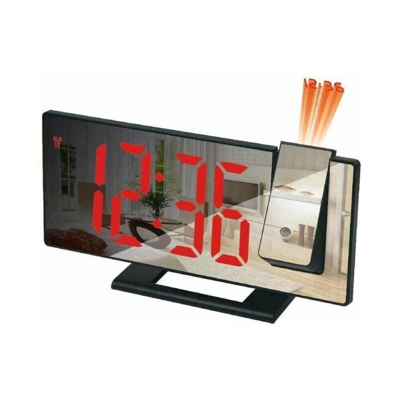 (Black Case With Red Text) Projector Alarm Clock, 180° Projection Alarm Clock, Digital Clock With Led Mirror Display, Usb Port, Snooze, 4 Brightness