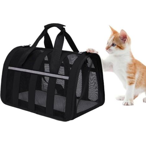 Black Cat Carrier with Mattress - Breathable and Foldable (33x25x22 cm) - Pet Transport Box