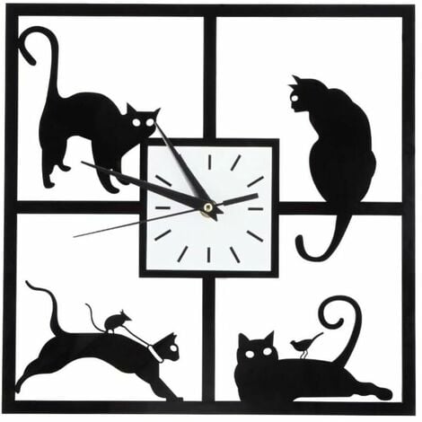 HOOPZI Black Cat Wall Clock Wall Clock Simple Style Silent Creative Cat Decoration For Home Office Cafe Restaurant