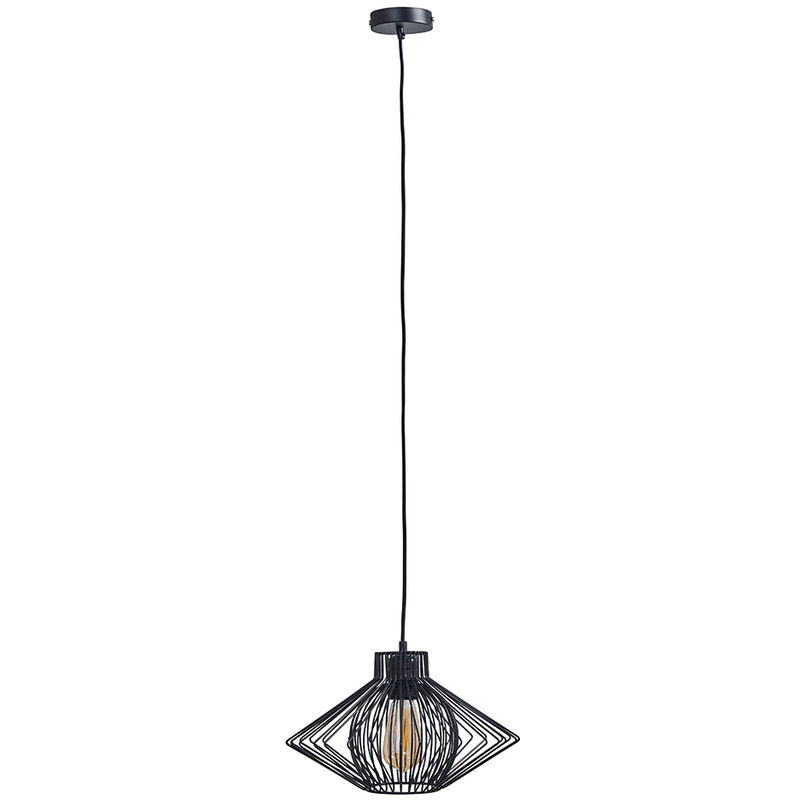 Minisun - Black Ceiling Pendant Wire Frame Light Shade Gloss Black - Add LED Bulb