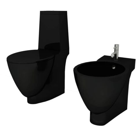 Black Ceramic Toilet & Bidet Set - Black