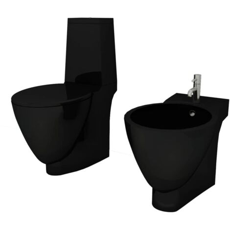Black Ceramic Toilet & Bidet Set vidaXL