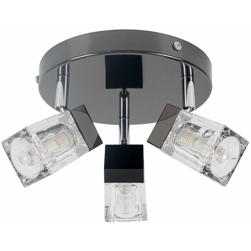 Black Chrome Ice Cube 3 Way Ip44 Bathroom Ceiling Light Spotlight