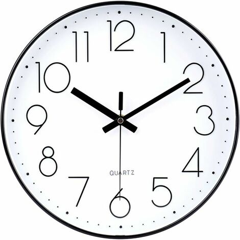 Black Clock 30cm Modern Wall Clock Silent Non Ticking Quartz Battery Operated Decorative Round Wall Clock for Office Classroom School - Black