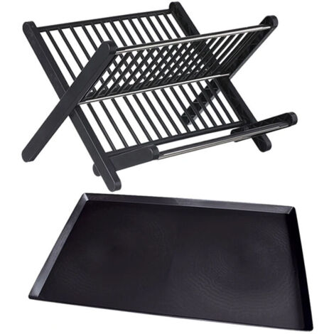 Black collapsible X-shaped dish drainer, no-assembly dish drainer, two-layer draining bowl