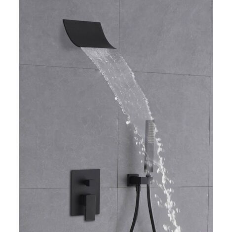 Black Concealed Shower Column - Waterfall Function and Mechanical Taps