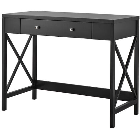 Black Console Table with Large Drawer, Black Side End Table with Pine Wood Legs for Living Room Bedroom Hallway