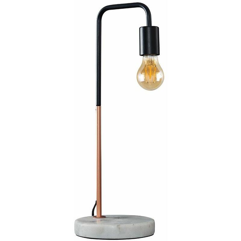 Industrial Style Table Lamp with Marble Base + 4W LED Filament GLS Bulb - Copper