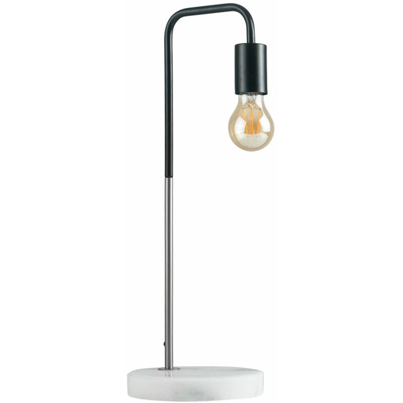 Industrial Style Table Lamp with Marble Base + 4W LED Filament GLS Bulb - Brushed Chrome