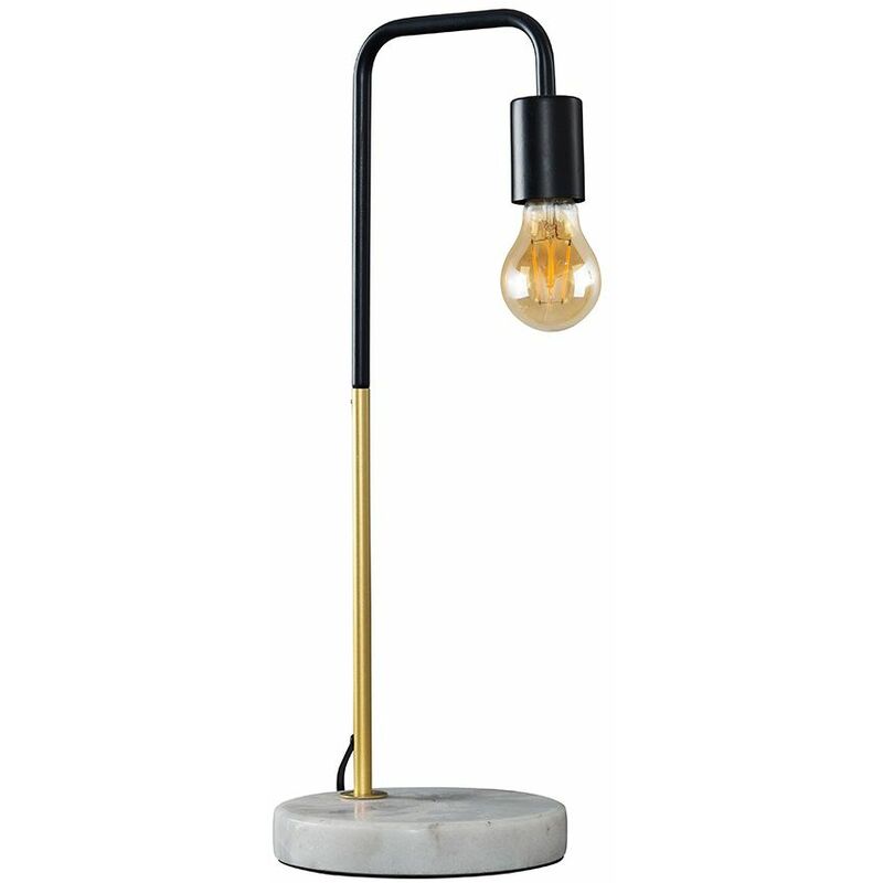 Industrial Style Table Lamp with Marble Base + 4W LED Filament GLS Bulb - Gold