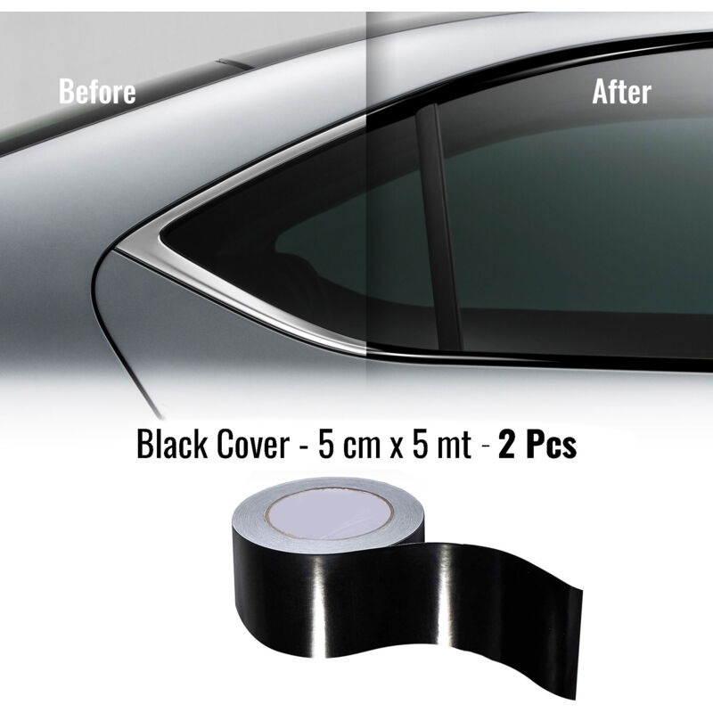 Black Cover Strisce Adesive Nero Lucido per Wrapping Cromature Auto - Confezione: 2 PEZZI