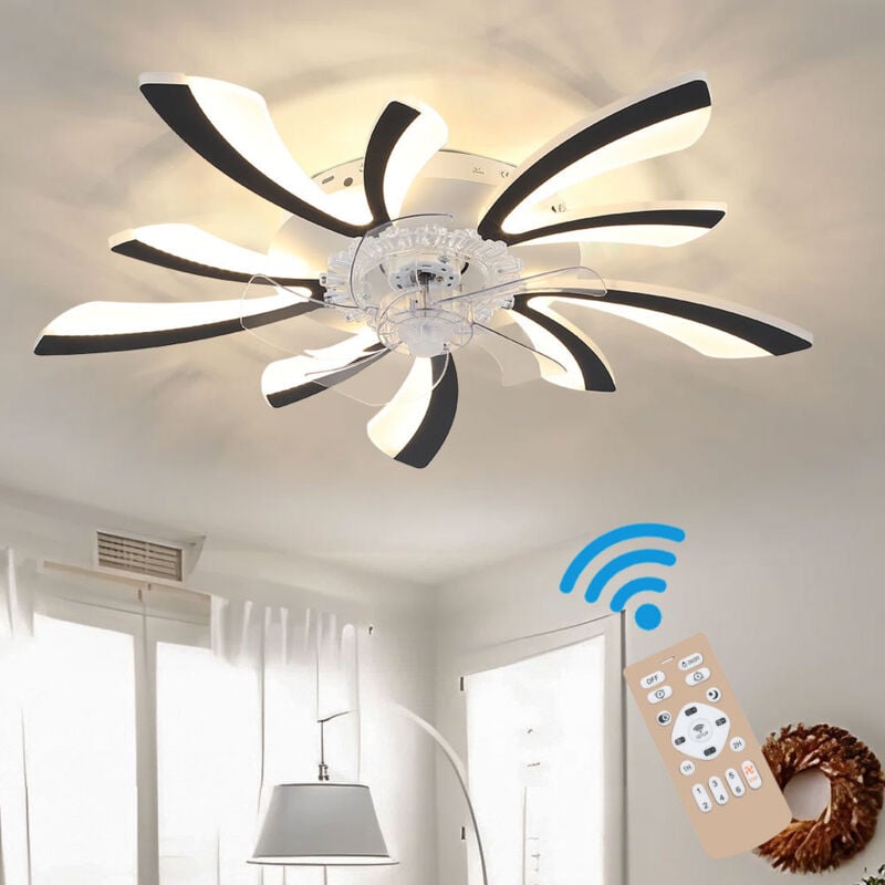 Black Creative Ceiling Fan with led Stepless Dimming Light