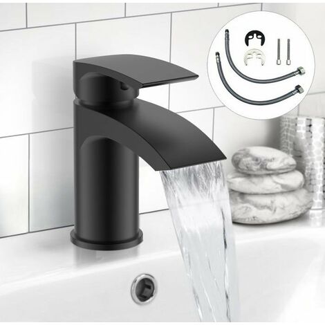 Black Curve Waterfall Cloakroom Mini Basin Mixer Tap Sink Mono Bathroom +Fixing