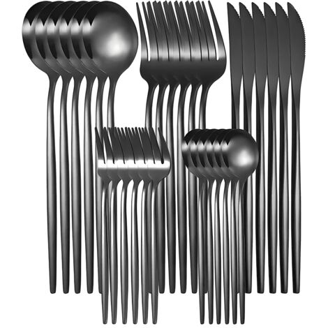 Black cutlery set, 30 pieces, stainless steel cutlery set, serving size 6.