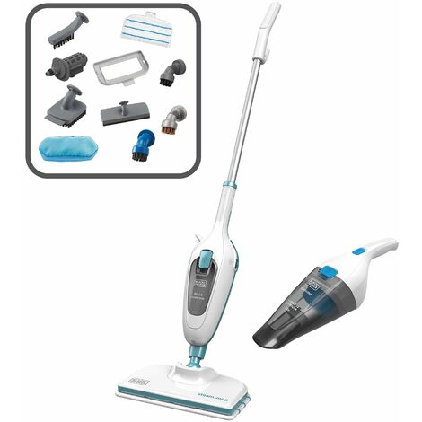 BLACK & DECKER BLACK+DECKER 1300W Multifunktions-Dampfbesen-Set mit 10 Zubehör + Dustbuster Handstaubsauger - 3,6V 1,5 Ah Weiss FSMH13ENVC1-QS