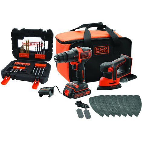 Black & Decker 18V Combo-Kit: Perceuse à percussion, Ponceuse-Mouse, Set d'accessoires - BCK23S1SA41