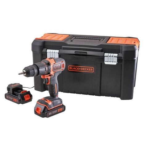 Black & Decker 18V Cordless Combi Drill X2 Battery Toolbox Drill Bits BCD700S2KA