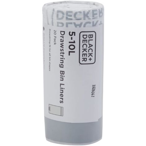 BLACK+DECKER 60909 Sacchetti della Spazzatura da 5-10 L con Nastro, Confezione da 20, Bianco, White, 5-10L Bin Liner