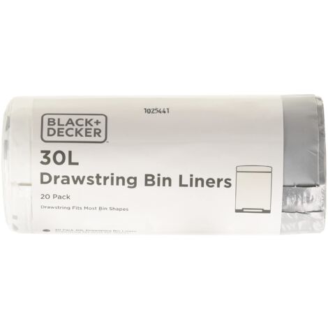 BLACK+DECKER 60929 Sacchetti della Spazzatura da 30 L con Nastro, Confezione da 20, Bianco, White, 30L Bin Liner