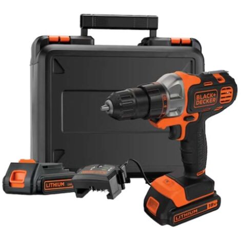 BLACK+DECKER Accessori - Trapano/avvitatore multifunzione a batteria da 18 V, 2 batterie agli ioni di litio da 1,5 Ah, caricabatterie MT218KB-QW