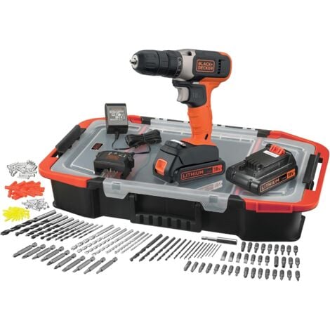 BLACK & DECKER BLACK+DECKER BCD001BAST Perceuse Visseuse sans fil 18V 2 accus accessoires 160pcs