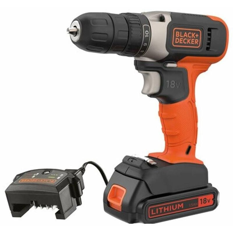 Black+decker Outillage - Perceuse-visseuse sans fil 18 v, 1 batterie 1,5 Ah, chargeur BCD001C1-QW