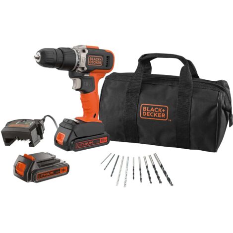 BLACK+DECKER BCD003BA10S-QW Taladro de percusión inalámbrico de 18V 21000cps/min con 2 baterías de 1,5Ah, 10 accesorios y 1 cargador de 400mA