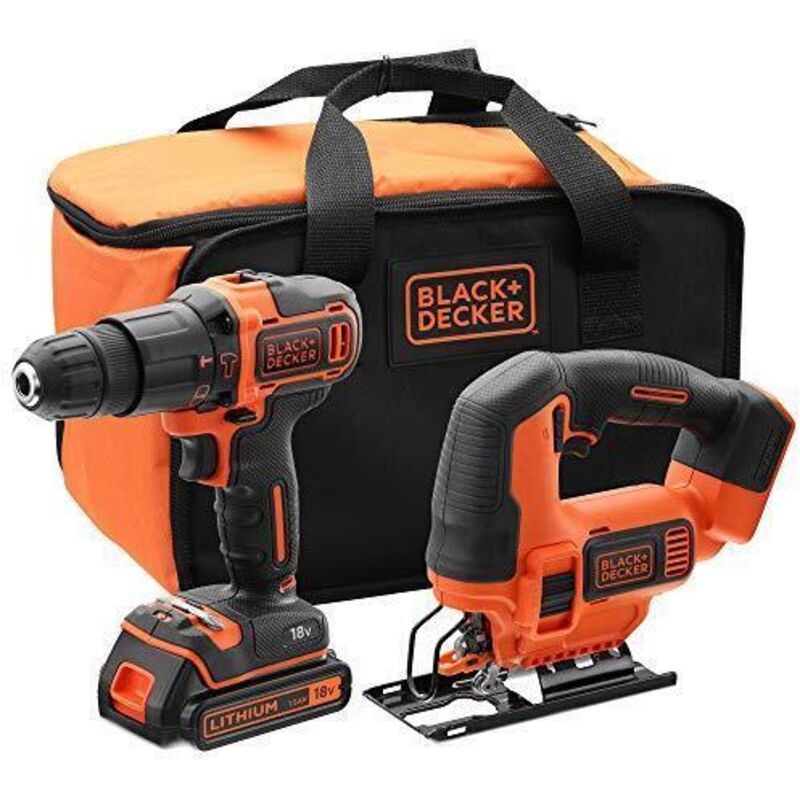 & Decker Lot perceuse à percussion et scie sauteuse 18 V BCK22S1S