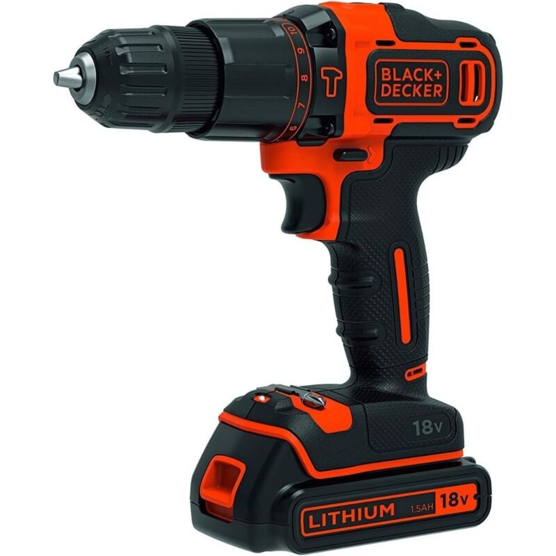 Black&decker - Perceuse à percussion sans fil, 2 vitesses 18V - black+decker - avec 1 batterie 18V 1.5Ah - chargeur - BDCHD18-QW